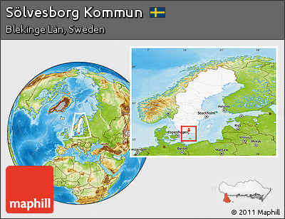 Physical Location Map of Sölvesborg Kommun, highlighted country, within the entire country