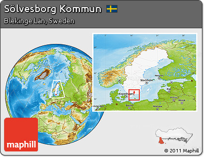Physical Location Map of Sölvesborg Kommun, highlighted country, within the entire country