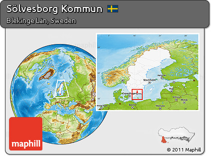 Physical Location Map of Sölvesborg Kommun, highlighted country, highlighted parent region, within the entire country