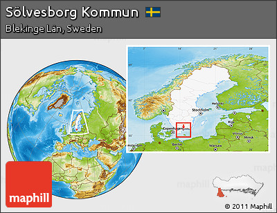 Physical Location Map of Sölvesborg Kommun, highlighted country, highlighted parent region, within the entire country