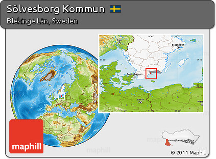 Physical Location Map of Sölvesborg Kommun, highlighted country, highlighted parent region