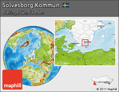 Physical Location Map of Sölvesborg Kommun, highlighted country, highlighted parent region