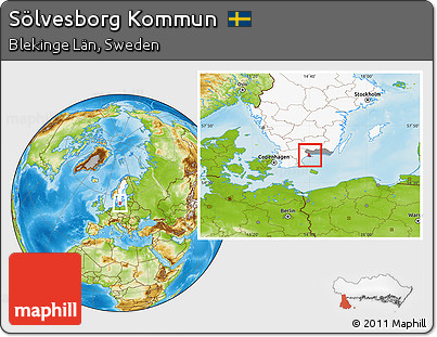 Physical Location Map of Sölvesborg Kommun, highlighted country, highlighted parent region