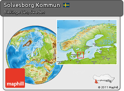 Physical Location Map of Sölvesborg Kommun, highlighted parent region, within the entire country