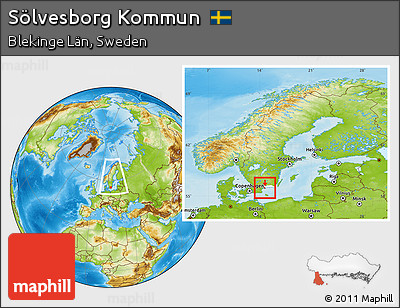 Physical Location Map of Sölvesborg Kommun, highlighted parent region, within the entire country