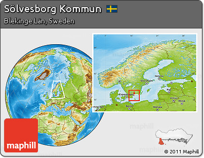 Physical Location Map of Sölvesborg Kommun, highlighted parent region, within the entire country