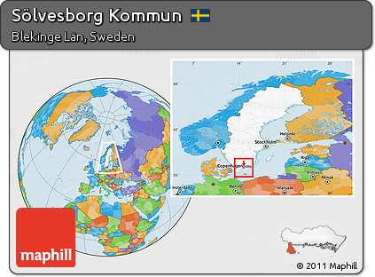 Political Location Map of Sölvesborg Kommun, highlighted country, highlighted parent region, within the entire country
