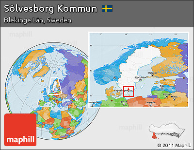 Political Location Map of Sölvesborg Kommun, highlighted country, highlighted parent region, within the entire country