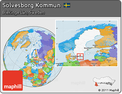 Political Location Map of Sölvesborg Kommun, highlighted country, highlighted parent region, within the entire country