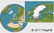 Satellite Location Map of Sölvesborg Kommun, highlighted country, highlighted parent region, within the entire country
