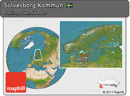 Satellite Location Map of Sölvesborg Kommun, highlighted parent region, within the entire country