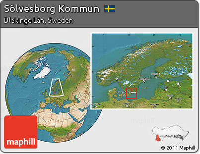 Satellite Location Map of Sölvesborg Kommun, highlighted parent region, within the entire country
