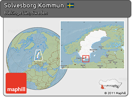 Savanna Style Location Map of Sölvesborg Kommun, highlighted country, within the entire country, hill shading
