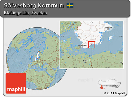 Savanna Style Location Map of Sölvesborg Kommun, highlighted country, hill shading