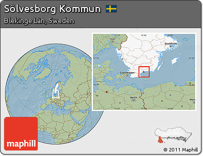 Savanna Style Location Map of Sölvesborg Kommun, highlighted country, hill shading