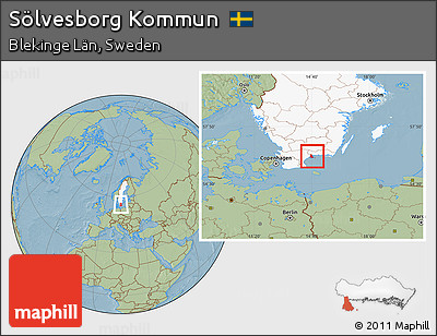 Savanna Style Location Map of Sölvesborg Kommun, highlighted country, hill shading