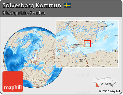 Shaded Relief Location Map of Sölvesborg Kommun