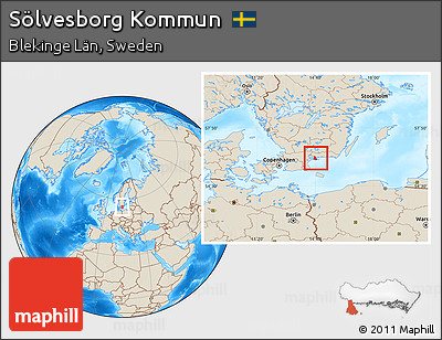 Shaded Relief Location Map of Sölvesborg Kommun