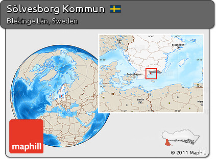 Shaded Relief Location Map of Sölvesborg Kommun, highlighted country, highlighted parent region