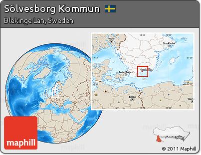 Shaded Relief Location Map of Sölvesborg Kommun, highlighted country, highlighted parent region
