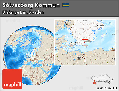 Shaded Relief Location Map of Sölvesborg Kommun, highlighted country, highlighted parent region