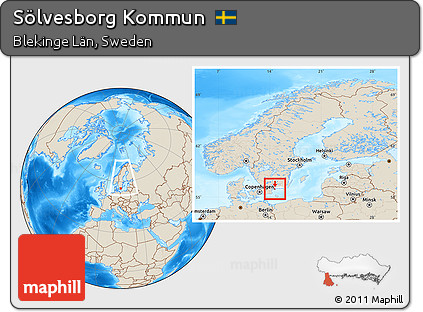 Shaded Relief Location Map of Sölvesborg Kommun, highlighted parent region, within the entire country