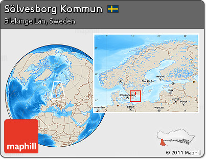Shaded Relief Location Map of Sölvesborg Kommun, highlighted parent region, within the entire country