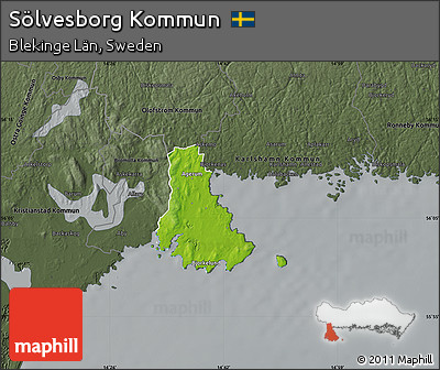 Physical Map of Sölvesborg Kommun, darken, semi-desaturated