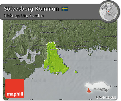 Physical Map of Sölvesborg Kommun, darken, semi-desaturated