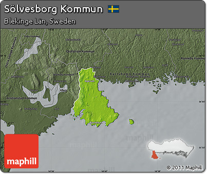 Physical Map of Sölvesborg Kommun, darken, semi-desaturated