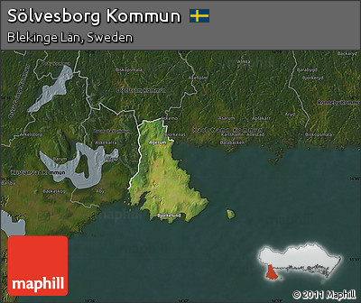 Satellite Map of Sölvesborg Kommun, darken