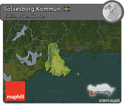 Satellite Map of Sölvesborg Kommun, darken