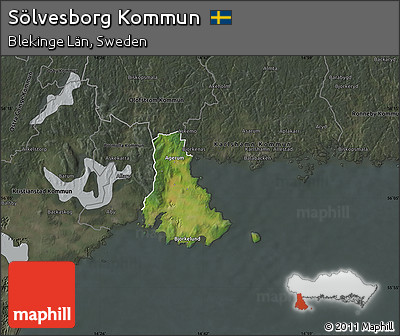 Satellite Map of Sölvesborg Kommun, darken, semi-desaturated
