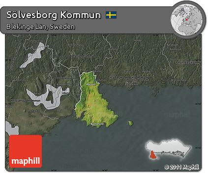 Satellite Map of Sölvesborg Kommun, darken, semi-desaturated