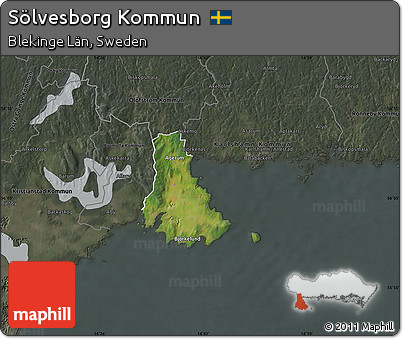 Satellite Map of Sölvesborg Kommun, darken, semi-desaturated