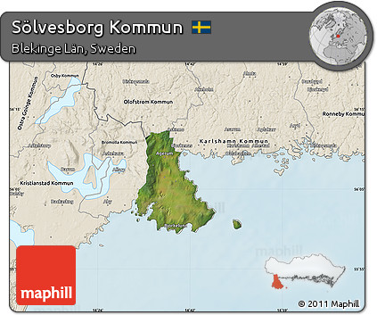 Satellite Map of Sölvesborg Kommun, shaded relief outside