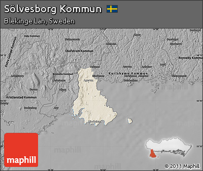 Shaded Relief Map of Sölvesborg Kommun, darken, desaturated
