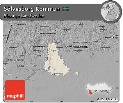 Shaded Relief Map of Sölvesborg Kommun, darken, desaturated