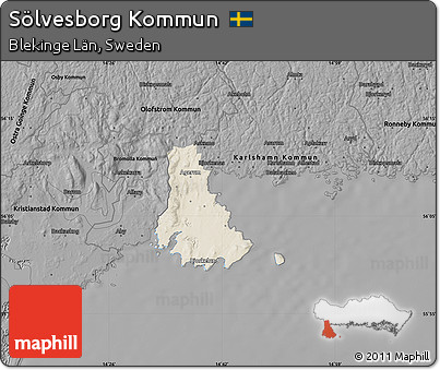 Shaded Relief Map of Sölvesborg Kommun, darken, desaturated