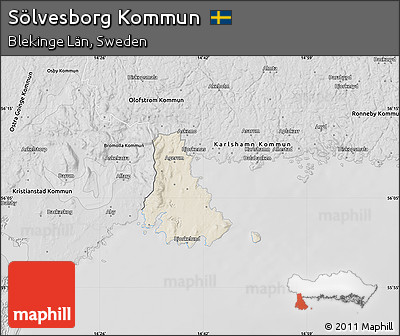 Shaded Relief Map of Sölvesborg Kommun, desaturated
