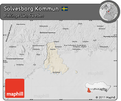 Shaded Relief Map of Sölvesborg Kommun, desaturated