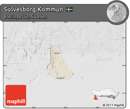 Shaded Relief Map of Sölvesborg Kommun, lighten, desaturated