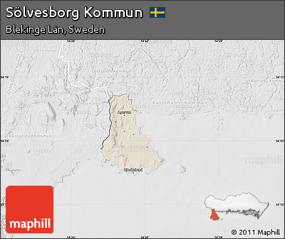 Shaded Relief Map of Sölvesborg Kommun, lighten, desaturated