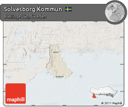Shaded Relief Map of Sölvesborg Kommun, lighten