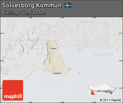 Shaded Relief Map of Sölvesborg Kommun, lighten, semi-desaturated