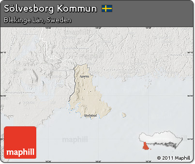 Shaded Relief Map of Sölvesborg Kommun, lighten, semi-desaturated