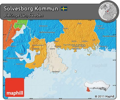 Shaded Relief Map of Sölvesborg Kommun, political outside