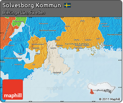Shaded Relief Map of Sölvesborg Kommun, political outside