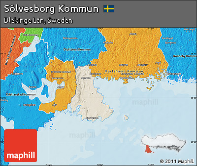 Shaded Relief Map of Sölvesborg Kommun, political outside