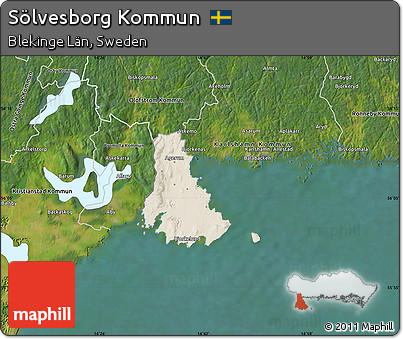 Shaded Relief Map of Sölvesborg Kommun, satellite outside
